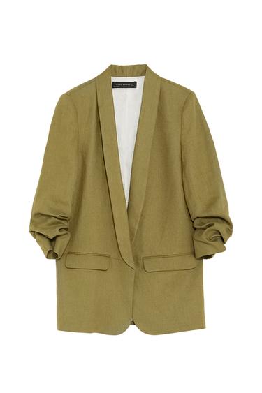 BLAZER WITH PLEATED SLEEVE DETAIL