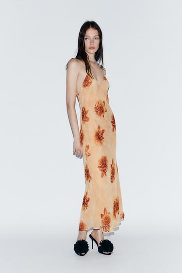 Zara FLORAL PRINT MIDI DRESS - Oranges