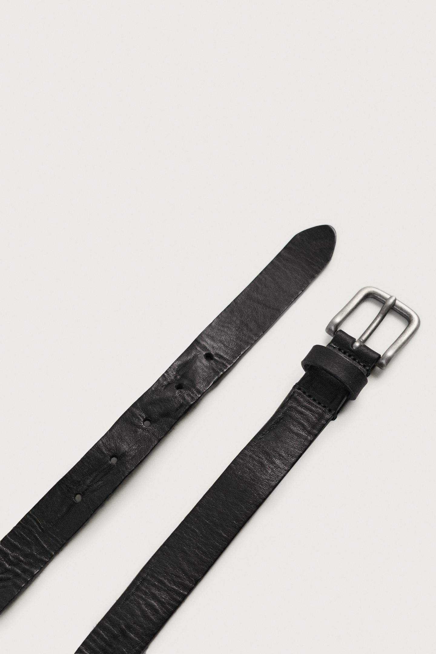 Мужской ремень Zara Aaron Levine X ZARA Vintage-Effect Leather, цвет: Чёрный — фото 4