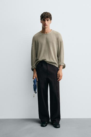 Zara OPENWORK TEXTURED T-SHIRT - Brown / Taupe - Image 0