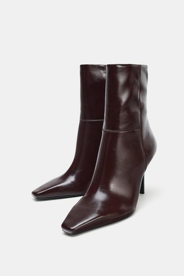 STILETTO HEEL ANKLE BOOTS - Burgundy Red by Zara - Image 2
