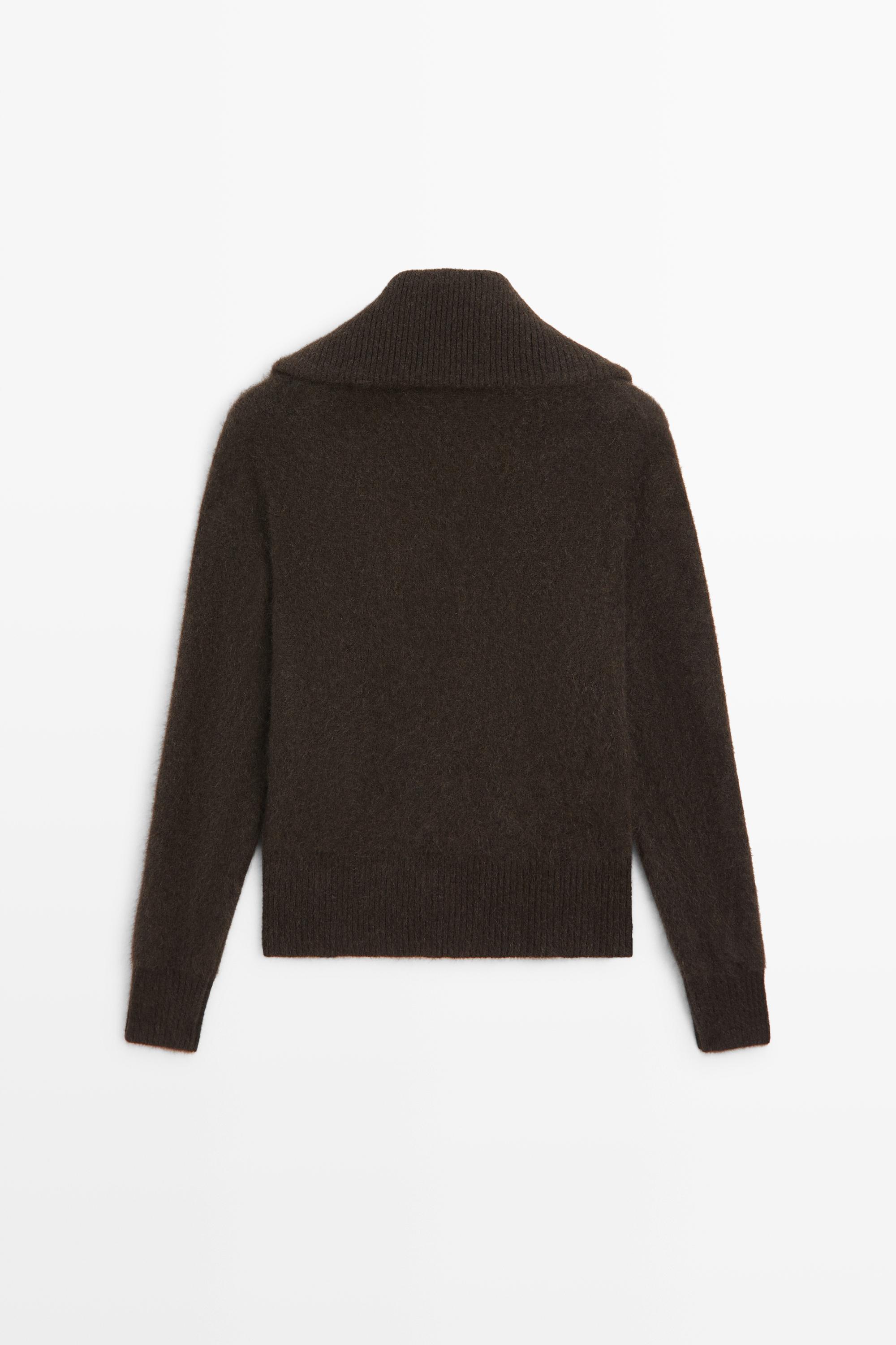 Brushed high-neck knit cardigan