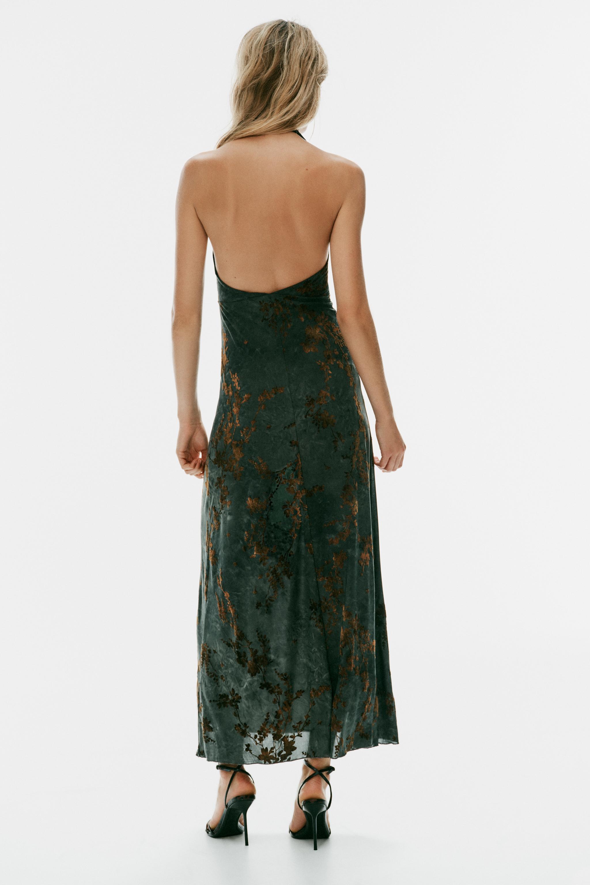 Женские платья Zara FLOCKED HALTER MAXI DRESS — фото 7