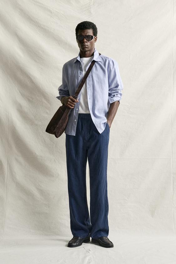 PANTALÓN REGULAR FIT 100% LINO - Marino de Zara - Imagen 0