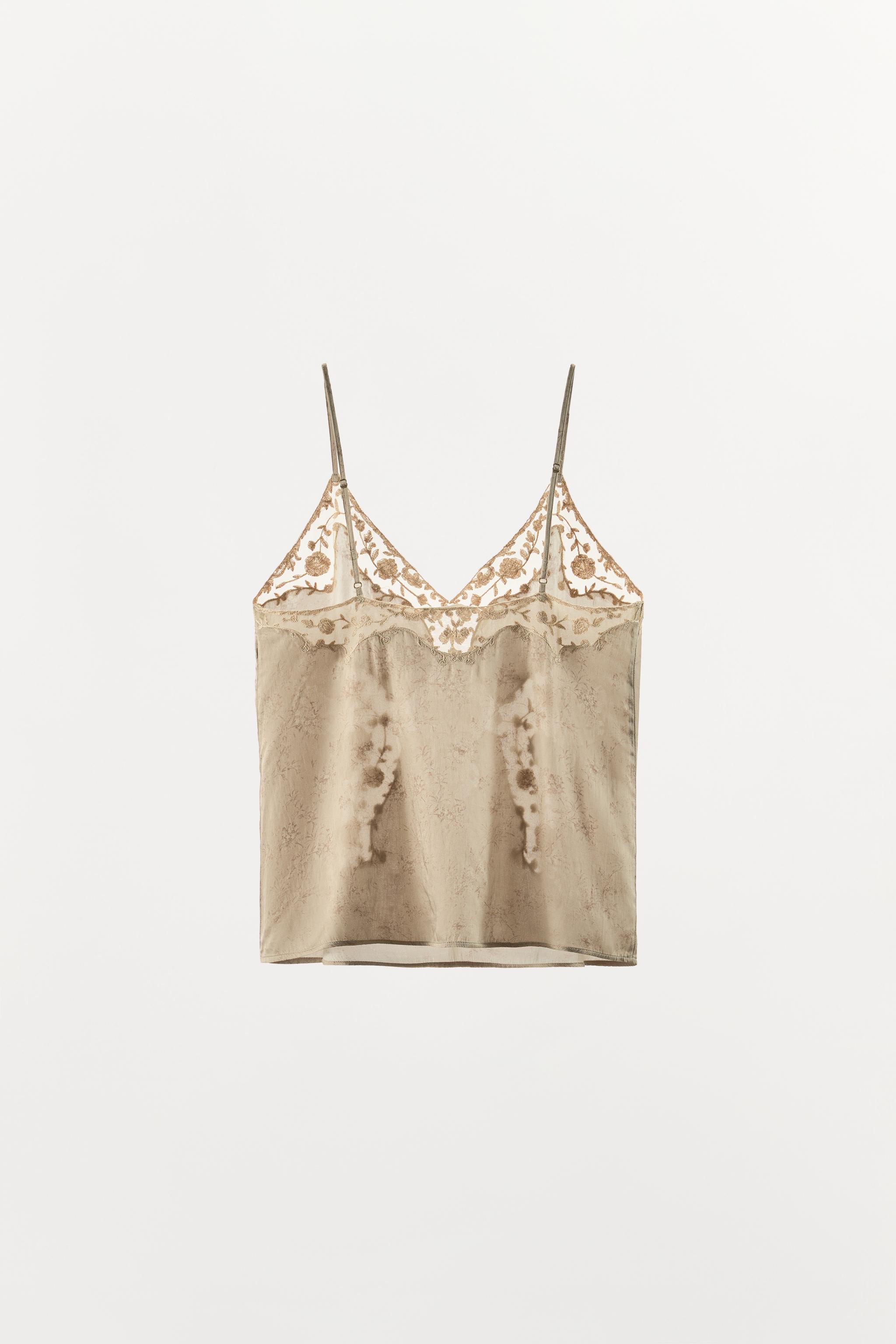 トップス 3D embroidery dot camisole ZW COLLECTION EMBROIDERED CAMISOLE TOP - Grey / Beige | ZARA Turkey
