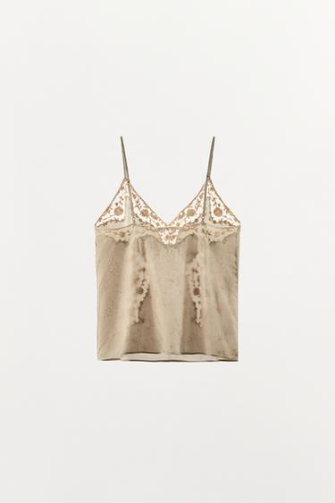 ZW COLLECTION EMBROIDERED CAMISOLE TOP - Grey / Beige by Zara - Image 6