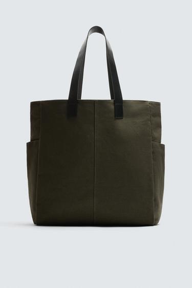 Zara Haki Yeşil - ÖRGÜ SHOPPER ÇANTA