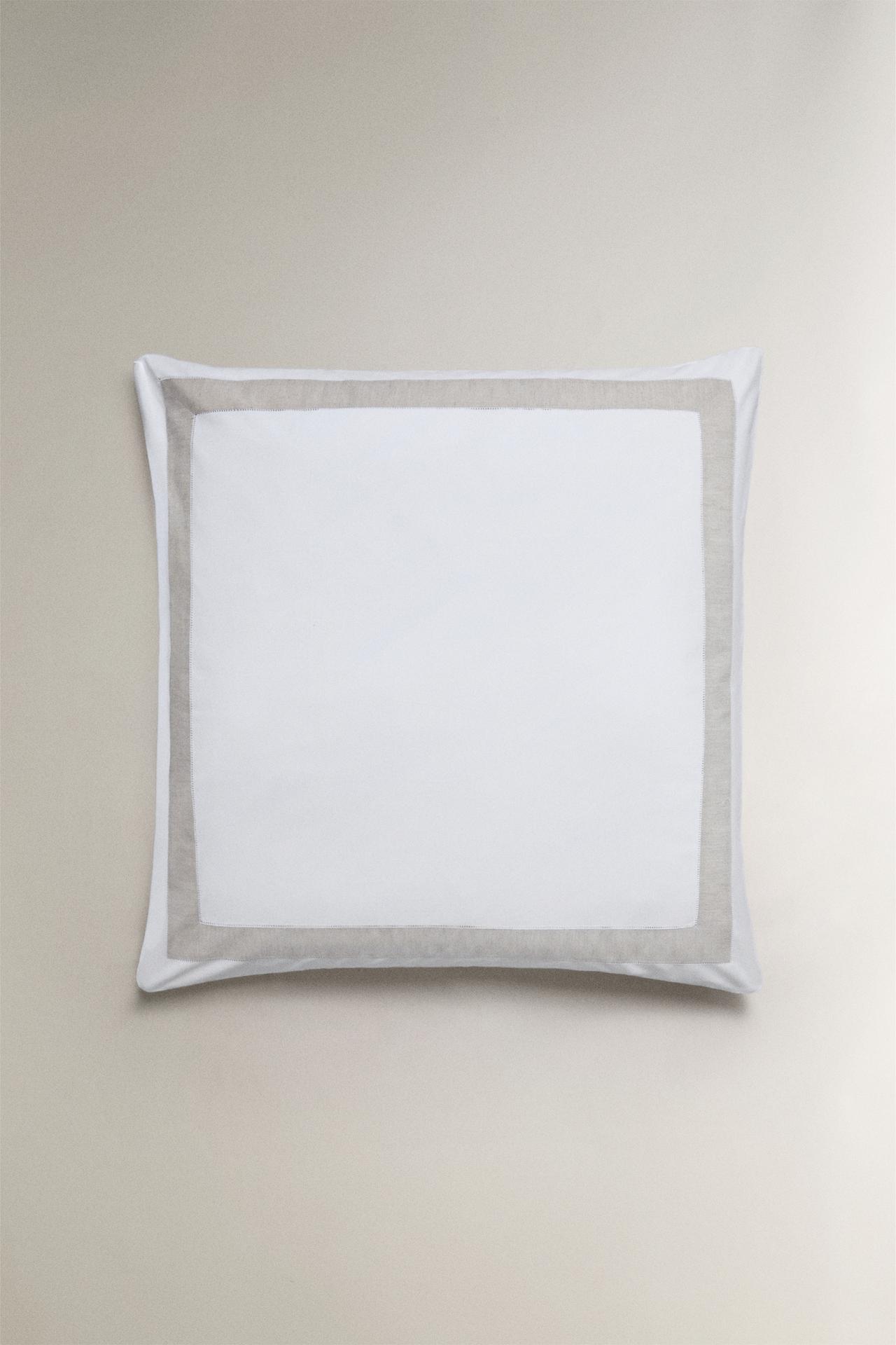 COTTON PILLOWCASE WITH LINEN BORDER — White