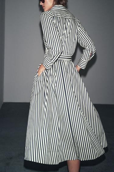 STRIPED SHIRT DRESS ZW COLLECTION - Ecru / Blue by Zara - Image 2