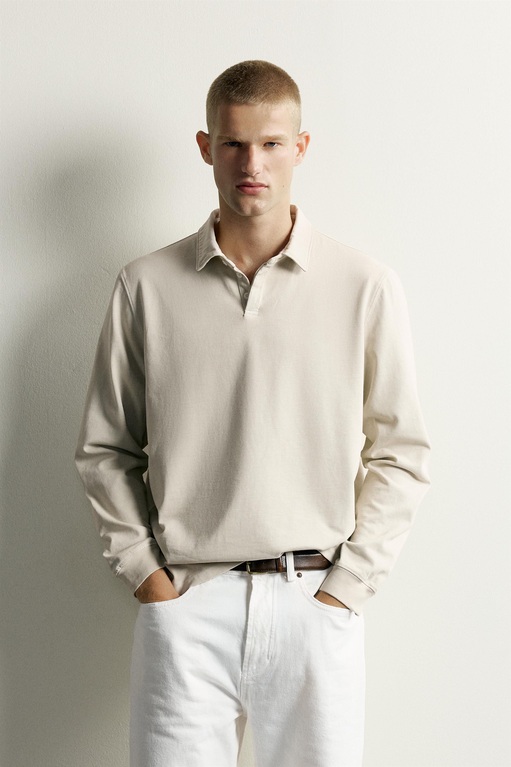 REGULAR FIT POLO SWEATSHIRT — Sand