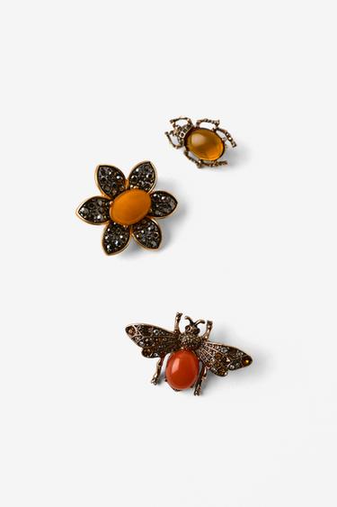 SADA 3 KOVOVÝCH BROŽÍ KVĚT A HMYZ - Zlatá / Stříbrná od Zara