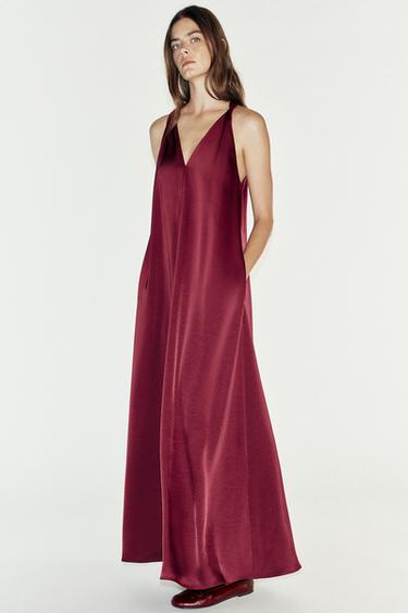 LONG SATIN DRESS - Burgundy by Zara