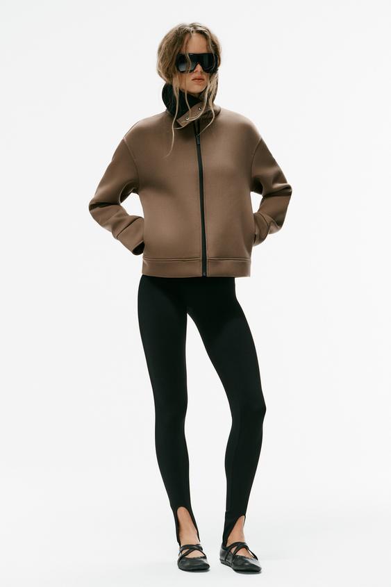 جاكيت ممزوج بياقة مرفوعة - بيج داكن by Zara - Image 0