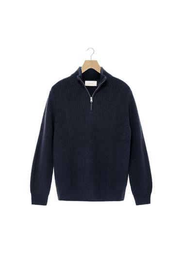סוודר High neck עם רוכסן בסריגת עין הפוכה - כחול־ים של Zara