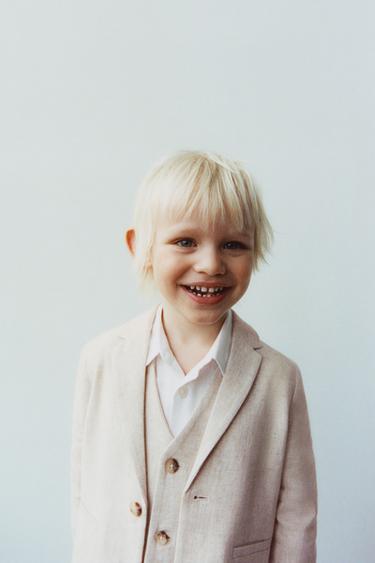 Zara LINEN BLEND SUIT JACKET - Light beige