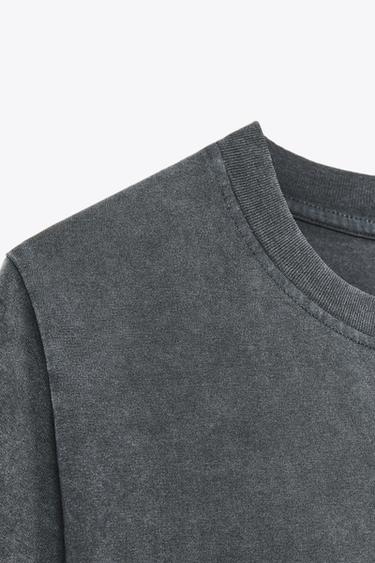 WASHED-EFFECT RHINESTONE T-SHIRT - Anthracite grey by Zara - Image 8
