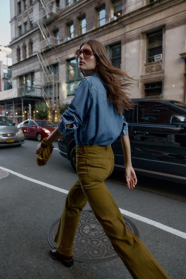 JEAN Z1975 POCHES PLASTRON TAILLE HAUTE - Vert huile de Zara