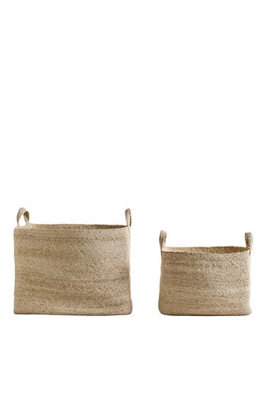 Zara RECTANGULAR SEAGRASS BASKET - 淺米色
