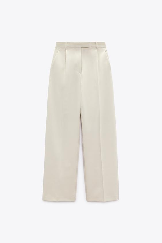 ZARA OYSTER WHITE HIGH-WAISTED TROUSERS DARTS Nwt