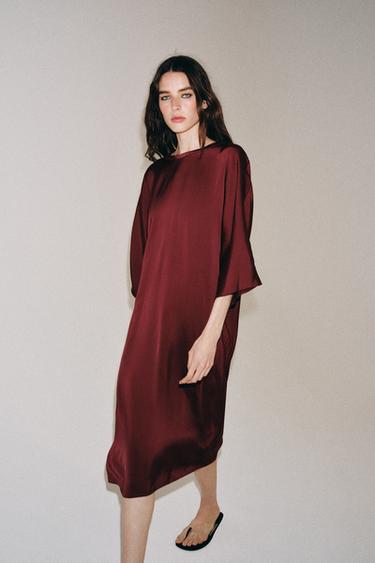 ROBE MI-LONGUE SATINÉE ZW COLLECTION - Bordeaux de Zara - Image 4