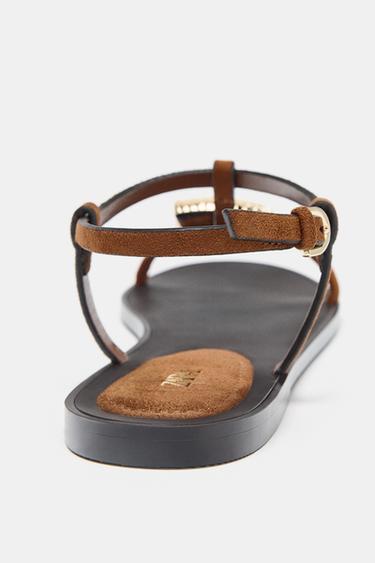 FLAT SANDALS WITH METAL EMBELLISHMENT - Brown by Zara - Image 5