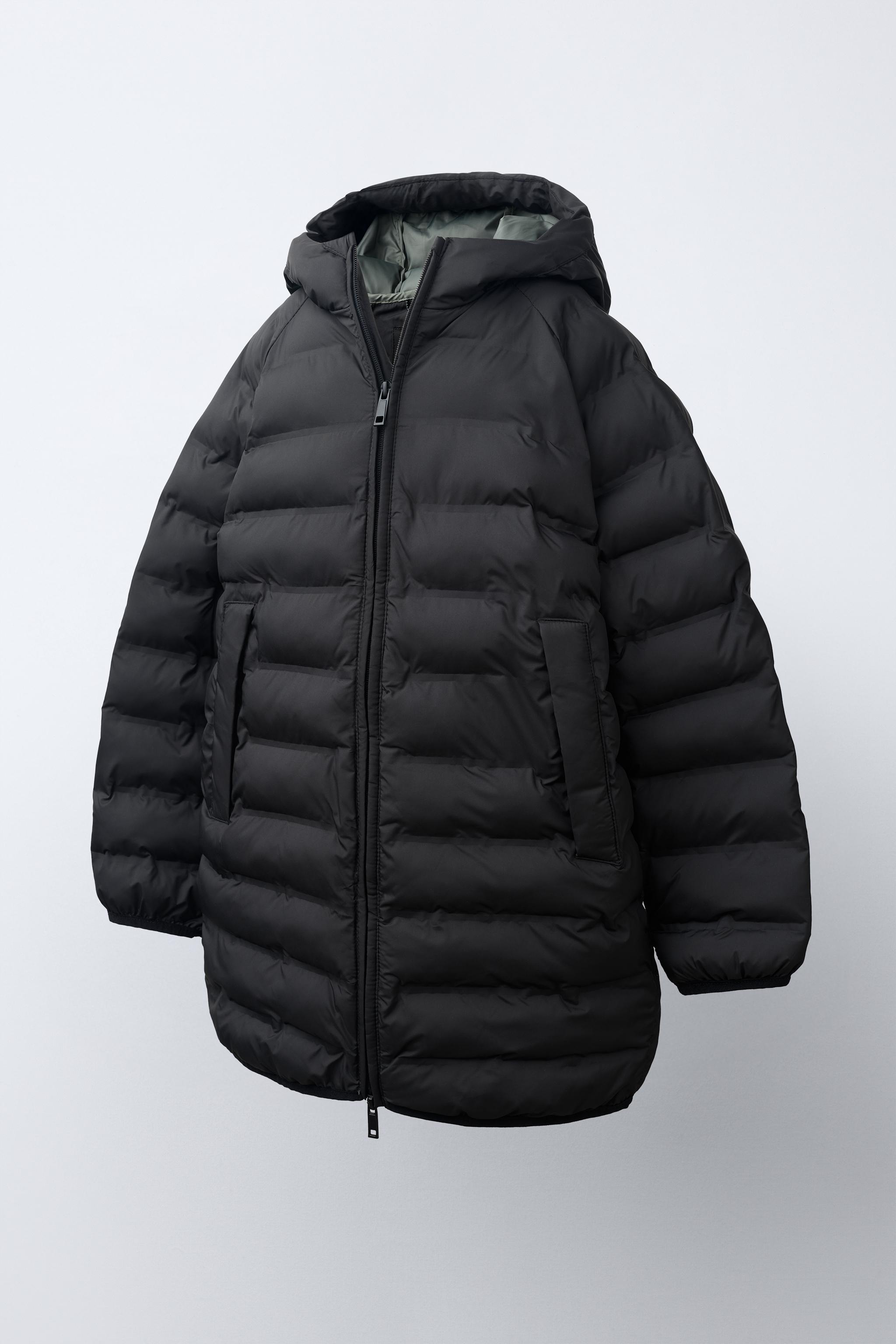 WATER REPELLENT LONG PUFFER COAT — Black
