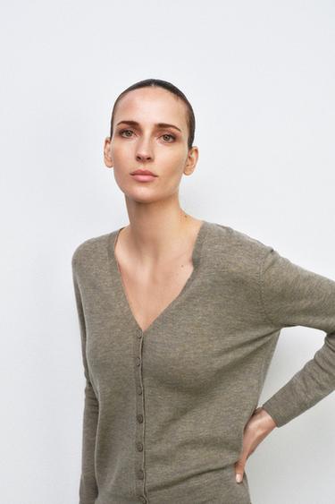 100% EXTRA SOFT WOOL CARDIGAN - Mink marl by Zara