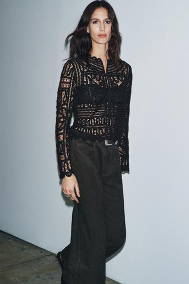 CROCHET BLOUSE ZW COLLECTION - Black by Zara