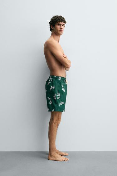 LONG LEAF PRINT SWIMMING TRUNKS - Green by Zara - Image 3