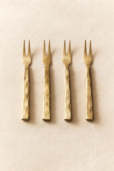 PACK OF HAMMERED DESSERT FORKS (PACK OF 4) - Aged gold by Zara