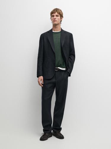 Zara Linen suit trousers - Navy blue - Image 0