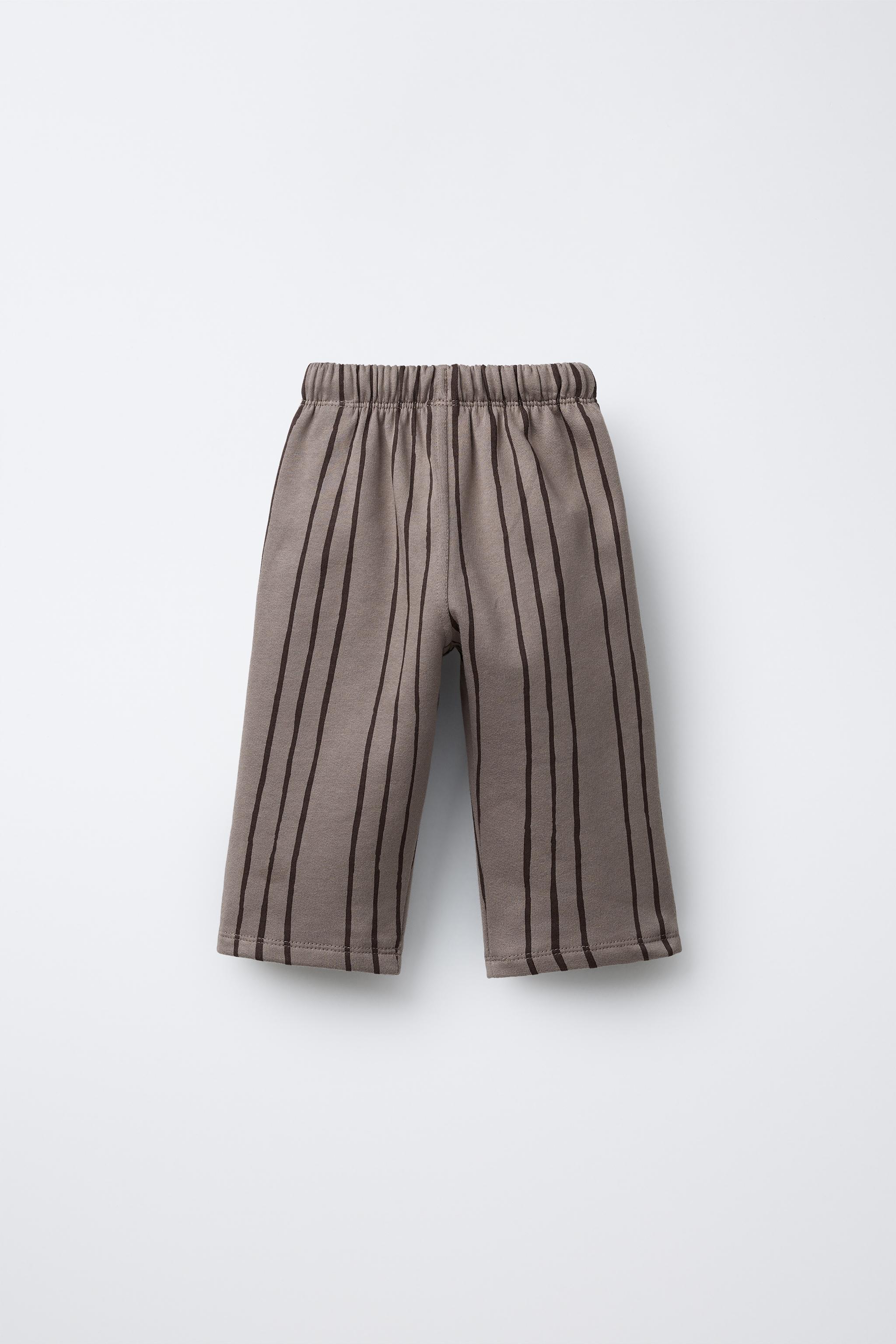 STRIPED PANTS WITH LABEL - Mink brown | ZARA United States