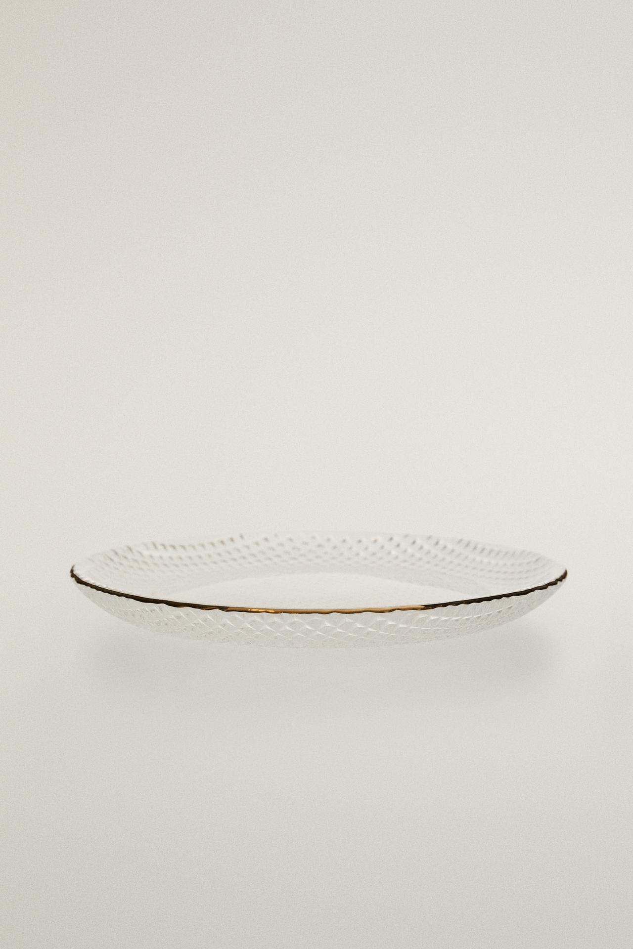 GLASS SIDE PLATE WITH RAISED DETAIL AND RIM — Gold