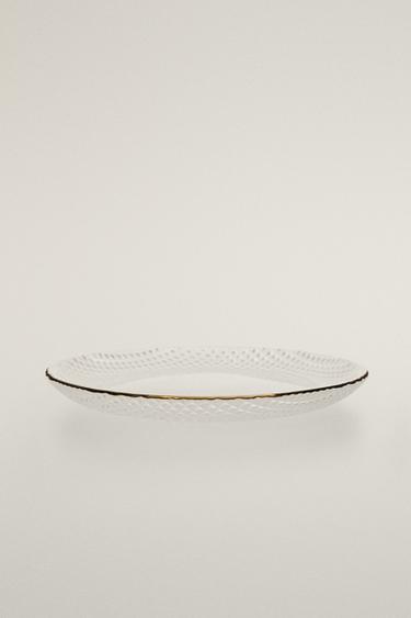 GLASS SIDE PLATE WITH RAISED DETAIL AND RIM — Gold 2