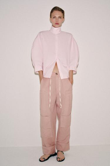 BLOUSE MET BALLONMOUWEN ZW COLLECTION - Lichtroze van Zara