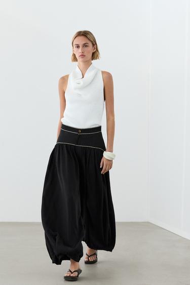 Zara Flowing trousers with contrast detail - Black