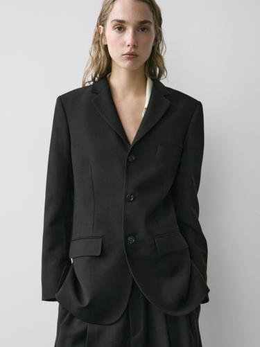Zara Three-button wool blazer - Black