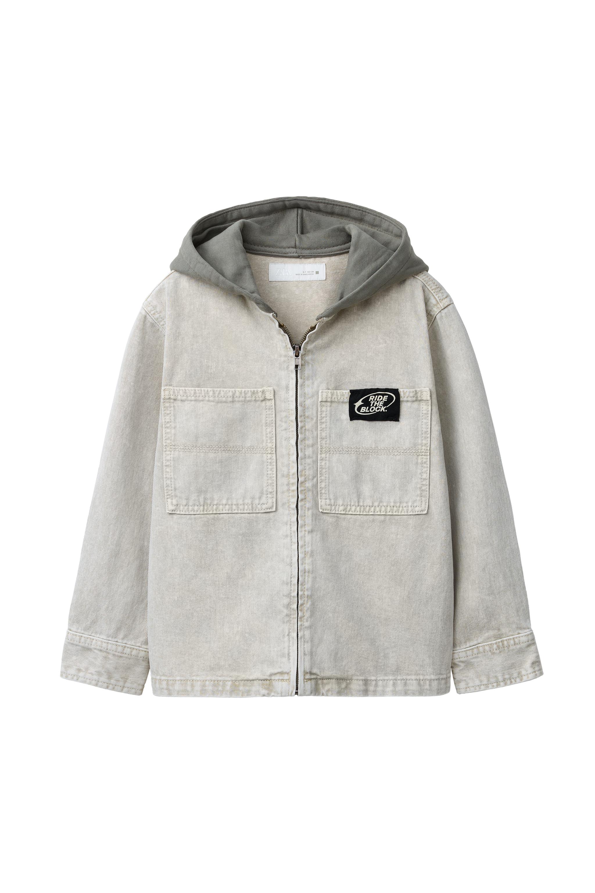 アシッドウォッシュツイルパーカーシャツジャケット - モールグレー