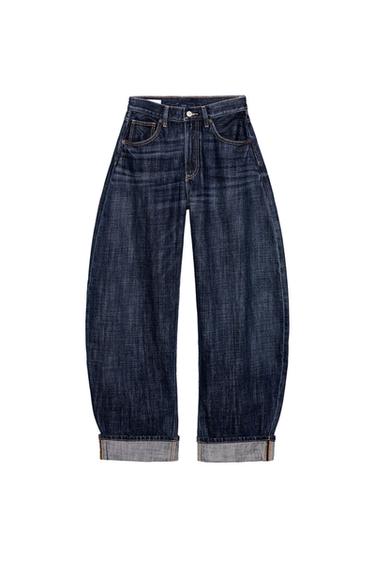 TRF バレルフォルデッド ミッドライズデニムパンツダークインディゴブルーZaraのTRF バレルフォルデッド ミッドライズデニムパンツ - ダークインディゴブルー