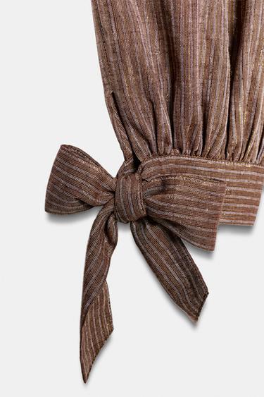 PANTALON BOUFFANT À LACETS AVEC LIN - Marron / Écru de Zara - Image 9