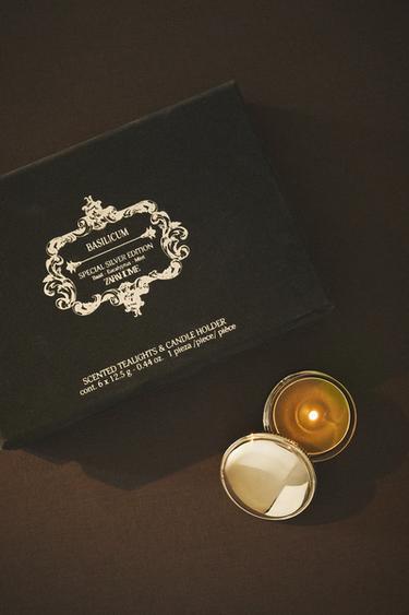 SET OF BASILICUM SCENTED TEALIGHT CANDLES AND SILVER JAR - М'ятний Zara