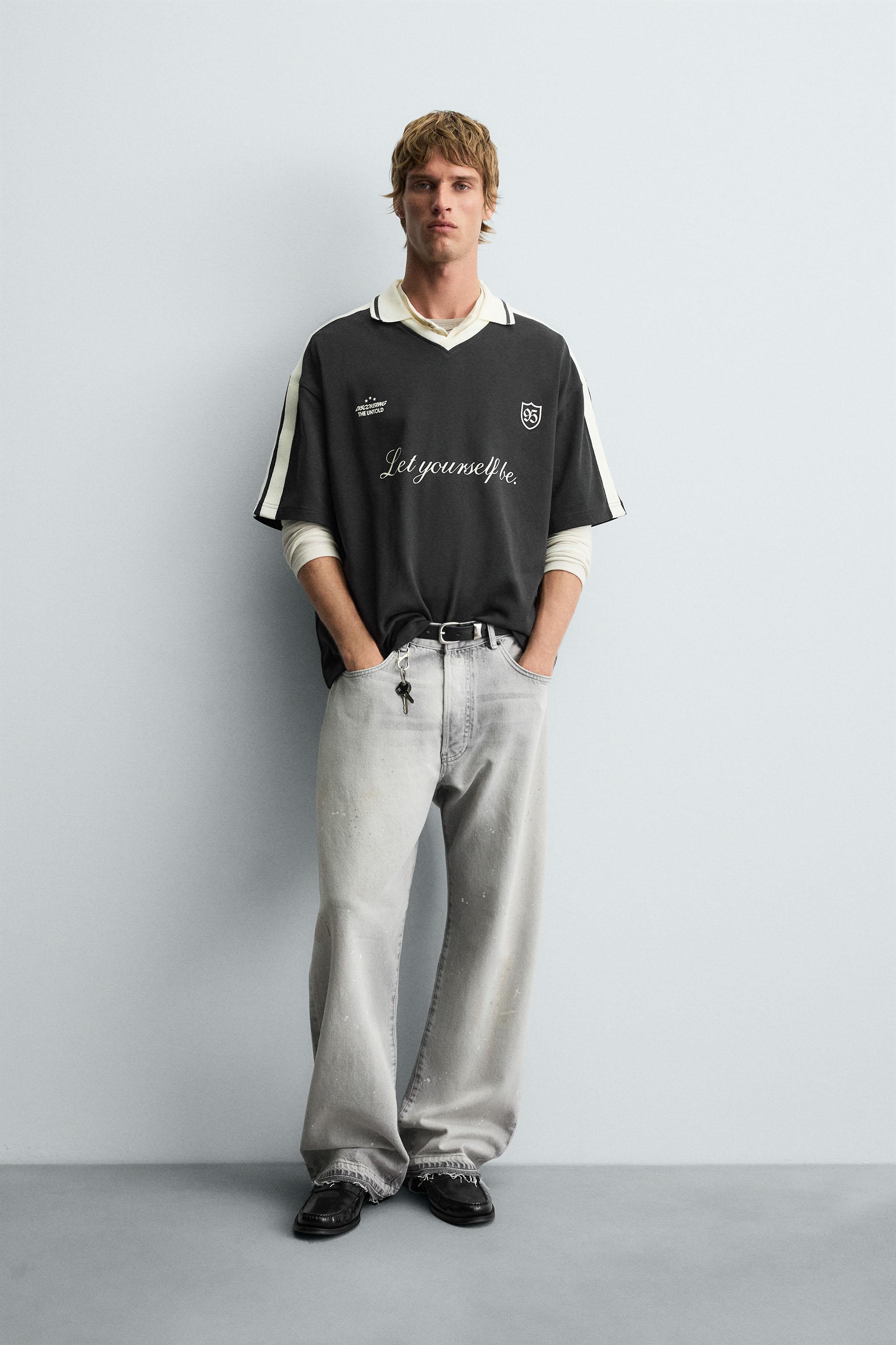 レトロサッカープリント柄ポロシャツ - ブラック | ZARA Japan