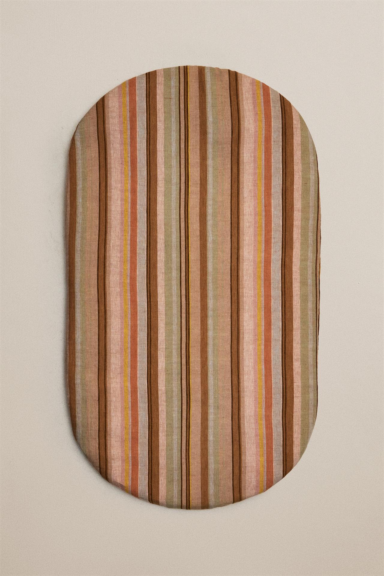 STRIPED COTTON AND LINEN COUCH SEAT CUSHION — Light beige