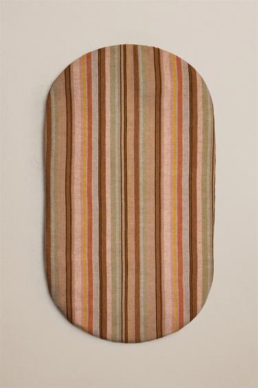 STRIPED COTTON AND LINEN COUCH SEAT CUSHION — Light beige 1