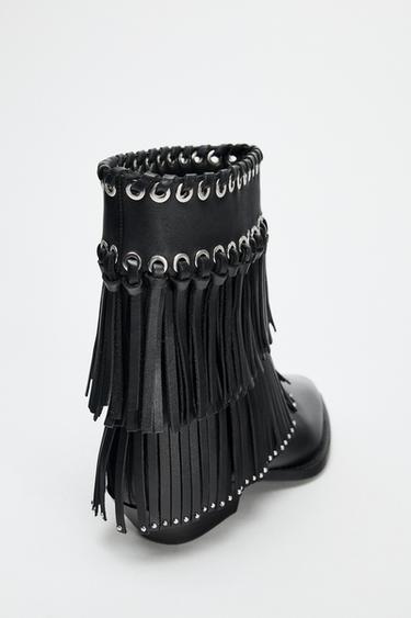 BOTTINES FRANGES CLOUS - Noir de Zara - Image 3