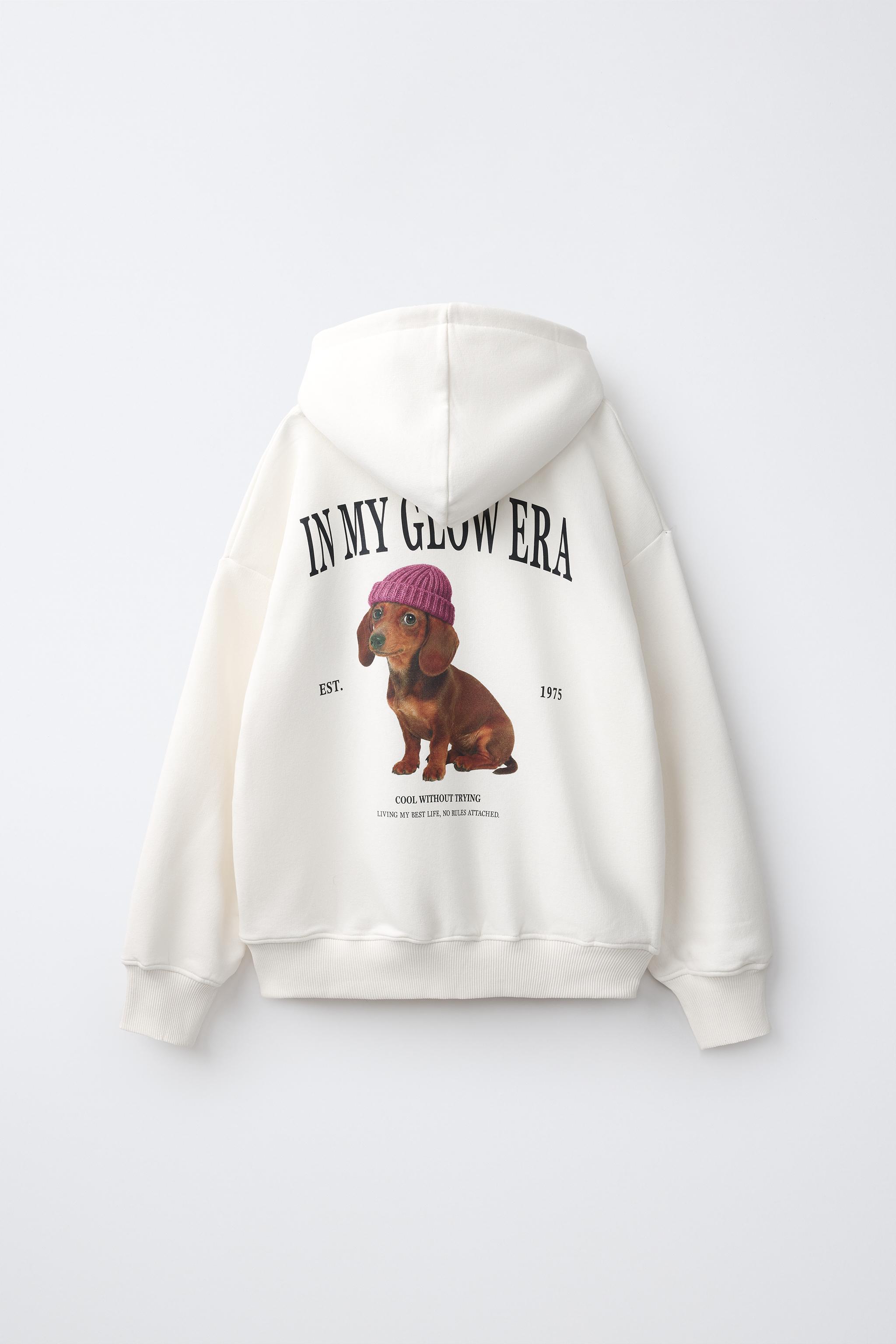 DOG PRINT HOODIE — Ecru