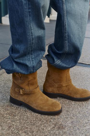 SUEDE BUCKLE ANKLE BOOTS — Brown 2