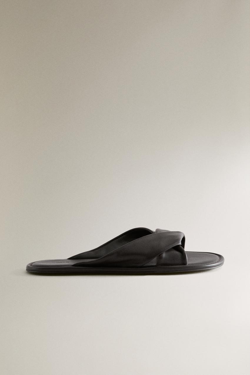 KNOTTED LEATHER SLIDES - Brown | ZARA United States display picture 1