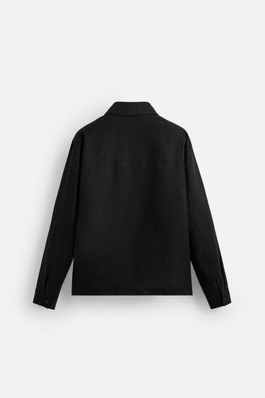 100% LINEN OVERSHIRT - Black by Zara - Image 7