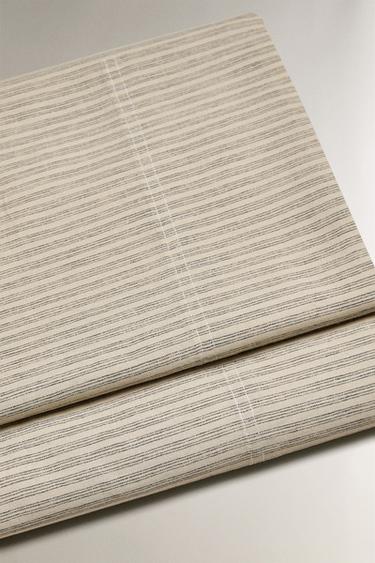 DYED THREAD STRIPED FLAT SHEET - Grey / Beige by Zara - Image 3